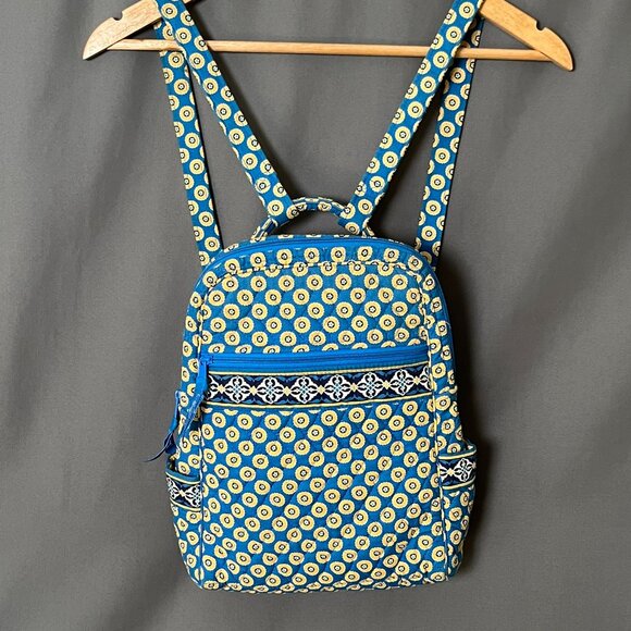 Vera Bradley Riveria Blue Yellow Floral Back Pack Book Bag 7 pocket 14" - Picture 4 of 9